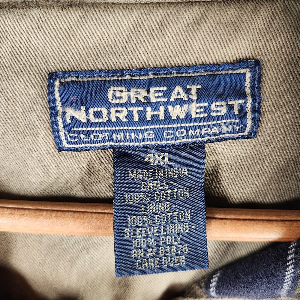 Great Northwest Men 4XL Khaki‎ Cotton Flannel Lined Chore Coat Plaid Workwear - Picture 8 of 16